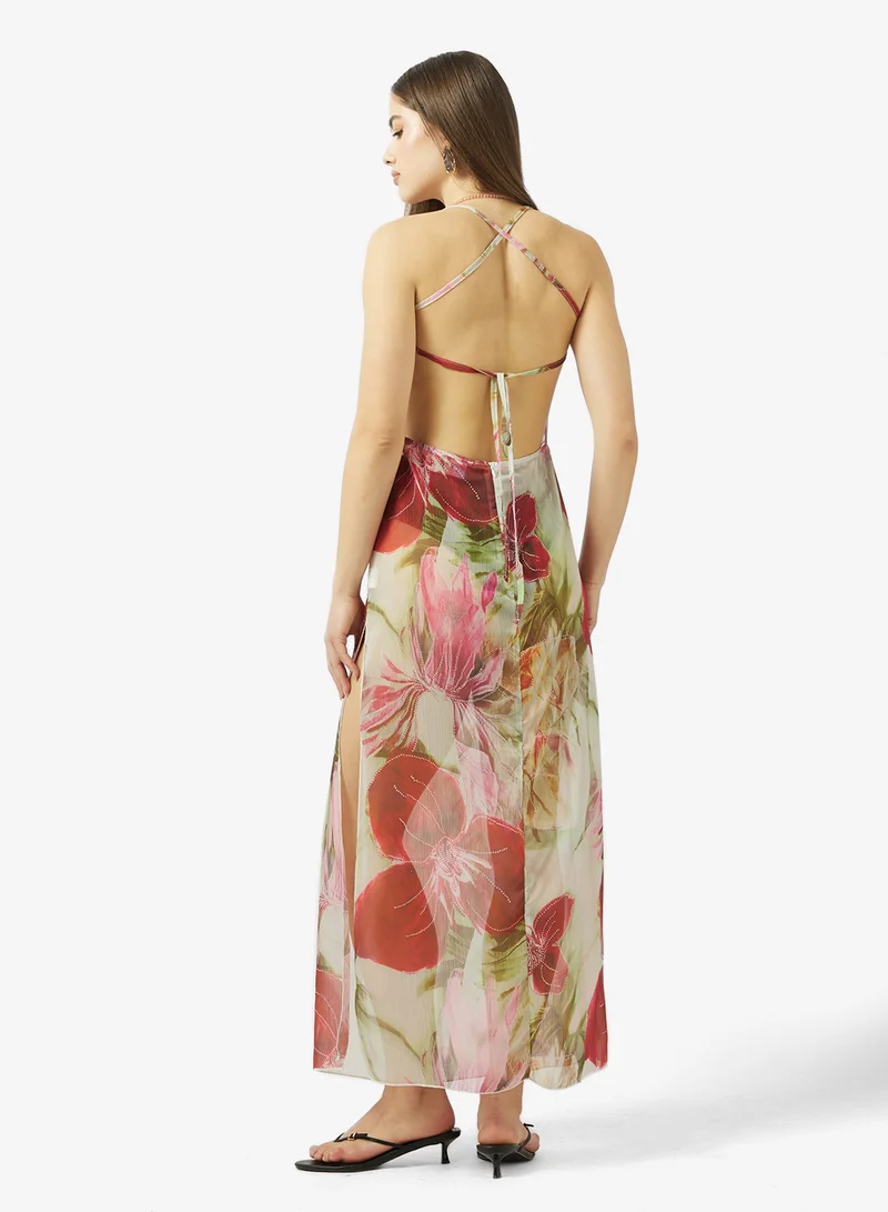 جينجر Strappy Floral Slip Dress